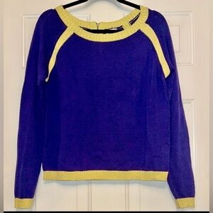 Mac & Jac Women's Cotton Sweater M Blue Yellow NWOT Sparkle Color Block Bold